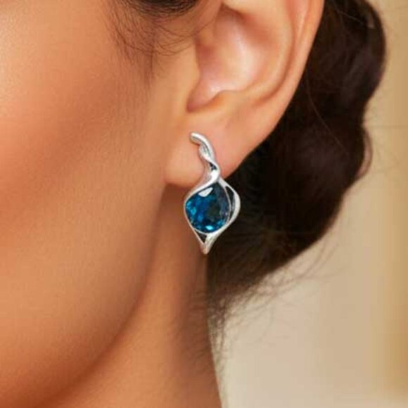 2/$40 Unique Blue Platinum Crystal Earrings - Picture 2 of 8